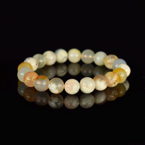 Bracelet Agate Fleur de Cerisier Sakura perles 10mm rondes - Sérénité - Joie - Epanouissement