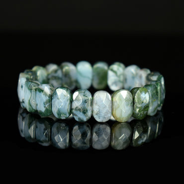 Bracelet Agate Mousse du Brésil AAA perles 14.5mm x 9mm facettées - Optimisme - Ouverture - Connexion au naturel #2