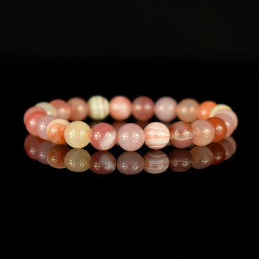 Bracelet Agate du Botswana Rose Pêche perles 8mm rondes