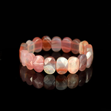 Bracelet Agate du Botswana Rose grandes perles 14.5mm x 10mm facettées AAA - Harmonie - Alignement - Force #1
