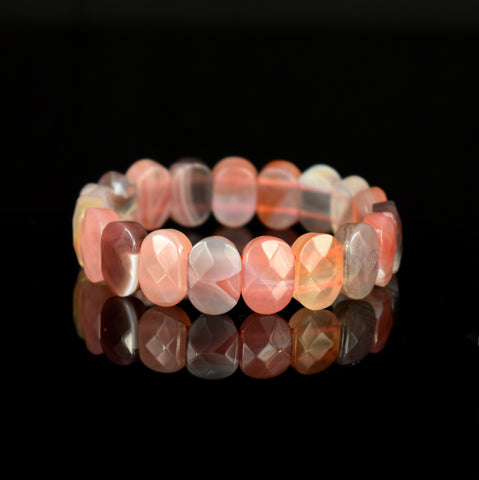 Bracelet Agate du Botswana Rose grandes perles 14.5mm x 10mm facettées AAA - Harmonie - Alignement - Force #2