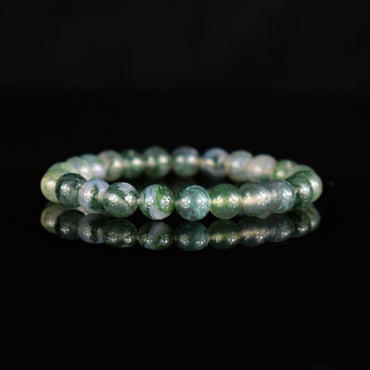 Bracelet Agate mousse perles rondes 8mm naturelle du Brésil AAA  - Optimisme - Ouverture - Connexion au naturel