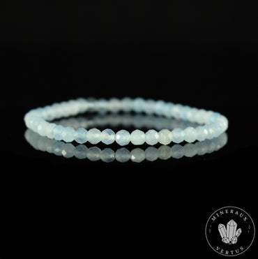 Bracelet Aigue-Marine perles rondes facettées 4mm AA