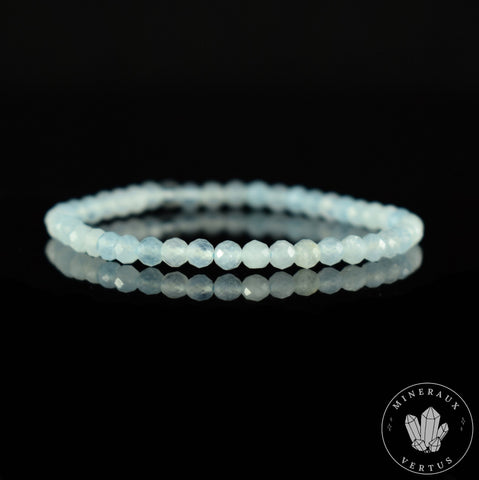 Bracelet Aigue-Marine perles rondes facettées 4mm AA