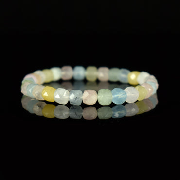 Bracelet Aigue Marine Morganite Héliodore AAA perles 6mm carrées facettées - Libération - Simplification - Amour
