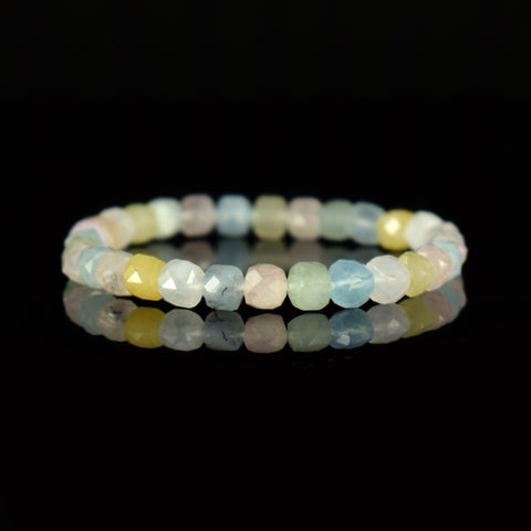 Bracelet Aigue Marine Morganite Héliodore AAA perles 6mm carrées facettées - Libération - Simplification - Amour