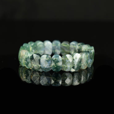 Agate mousse naturelle du Brésil AAA Bracelet rectangle 14.5mm x 9mm facettes arrondi - Optimisme - Ouverture - Connexion au naturel #1