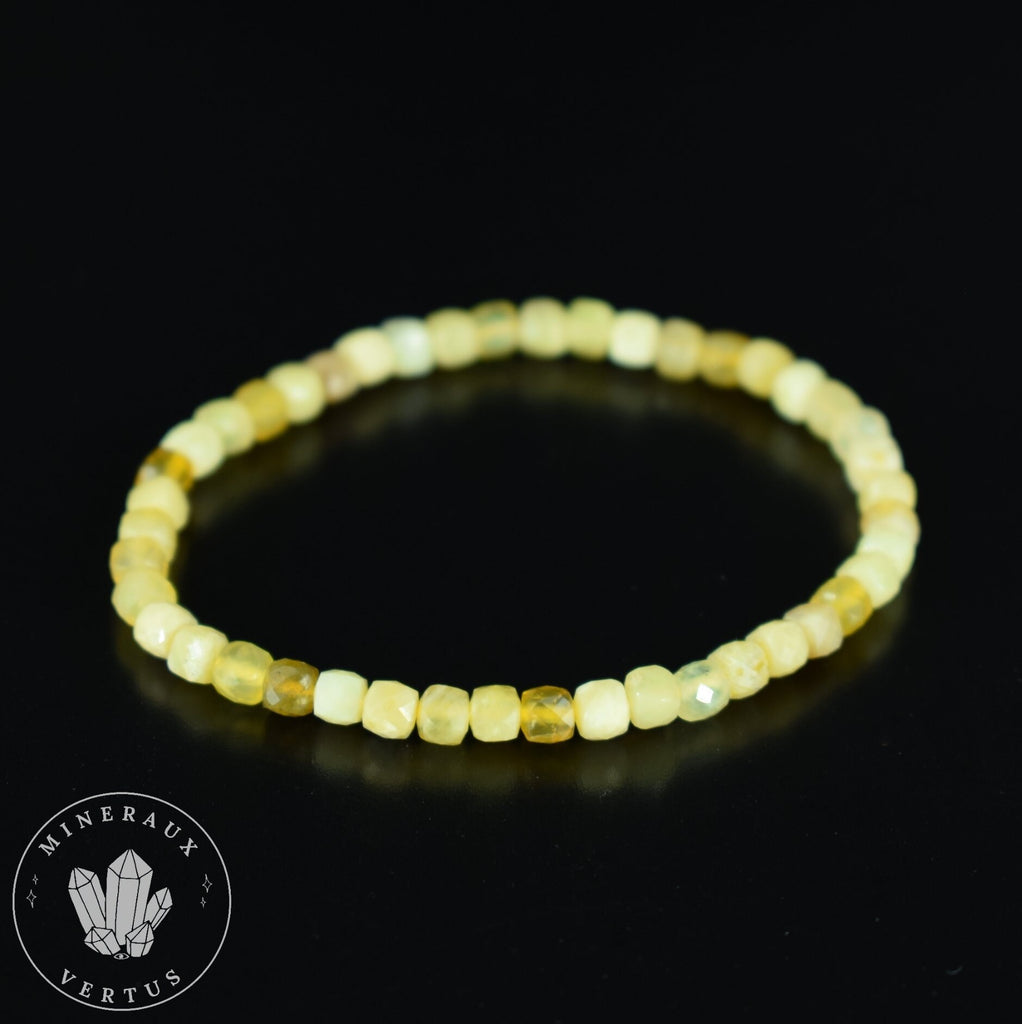 Bracelet Opale Jaune - Opale Miel AA perles carrées à facettes 4mm - Joie - Douceur - Harmonie