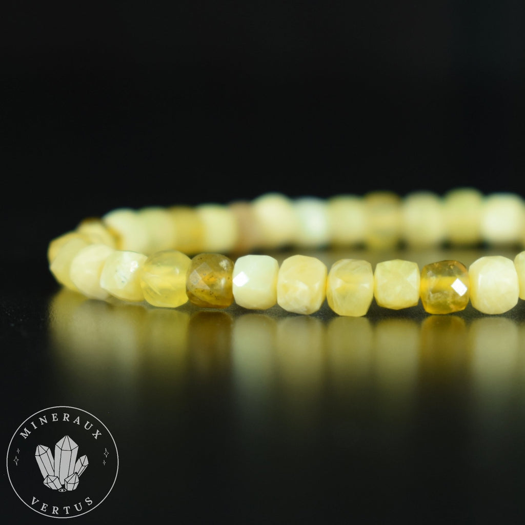 Bracelet Opale Jaune - Opale Miel AA perles carrées à facettes 4mm - Joie - Douceur - Harmonie