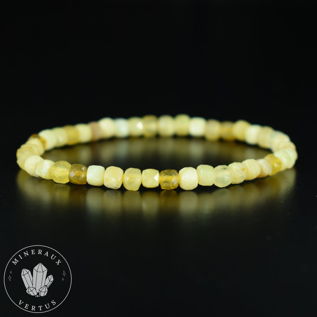 Bracelet Opale Jaune - Opale Miel AA perles carrées à facettes 4mm - Joie - Douceur - Harmonie