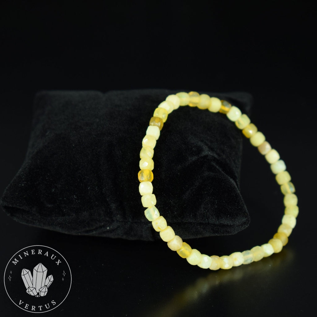 Bracelet Opale Jaune - Opale Miel AA perles carrées à facettes 4mm - Joie - Douceur - Harmonie