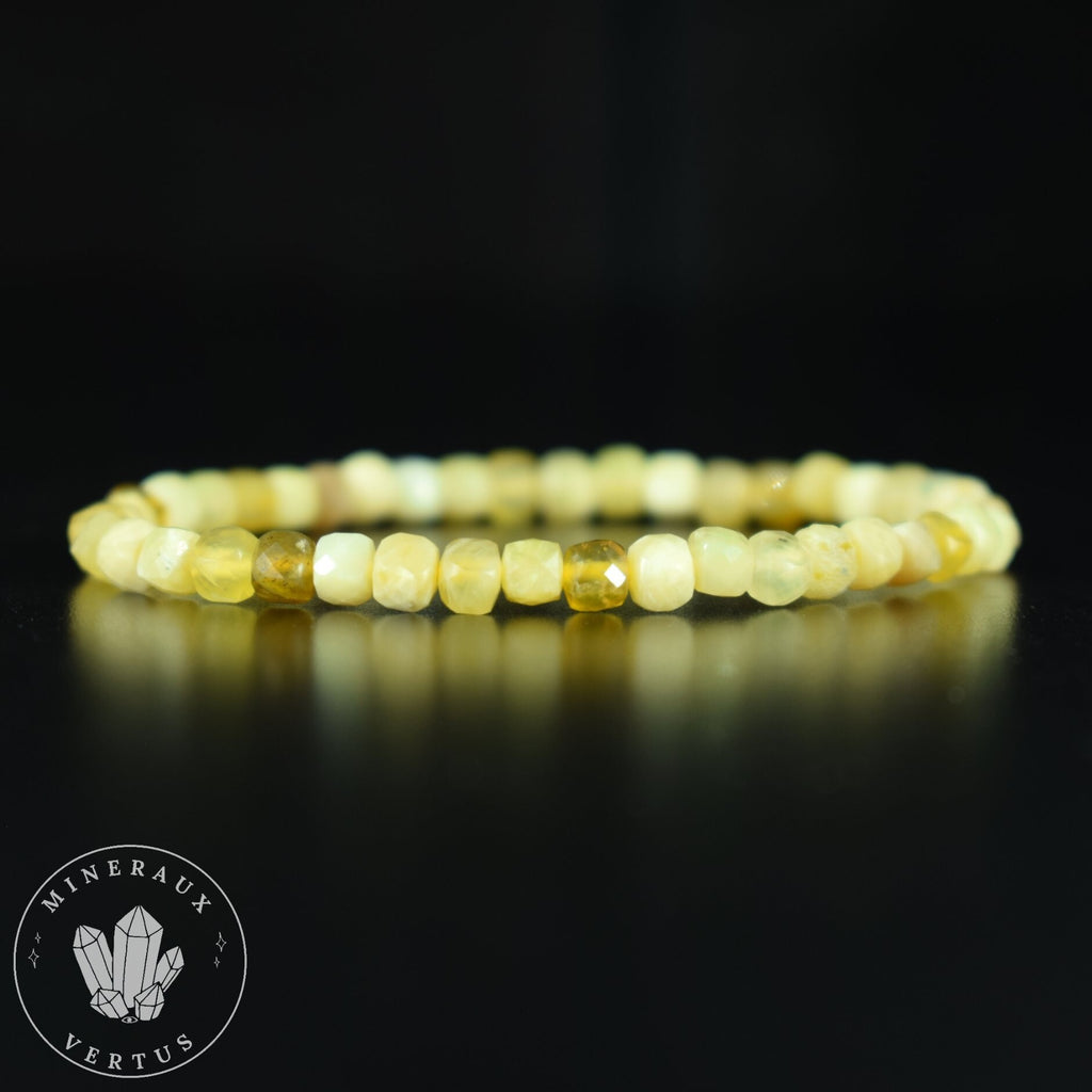 Bracelet Opale Jaune - Opale Miel AA perles carrées à facettes 4mm - Joie - Douceur - Harmonie