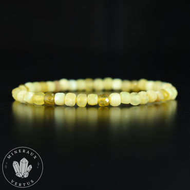 Bracelet Opale Jaune - Opale Miel AA perles carrées à facettes 4mm - Joie - Douceur - Harmonie