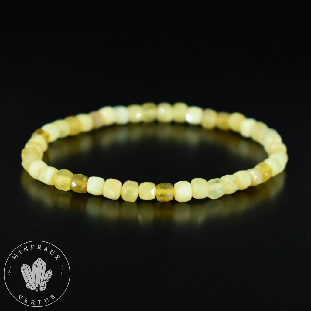 Bracelet Opale Jaune - Opale Miel AA perles carrées à facettes 4mm - Joie - Douceur - Harmonie