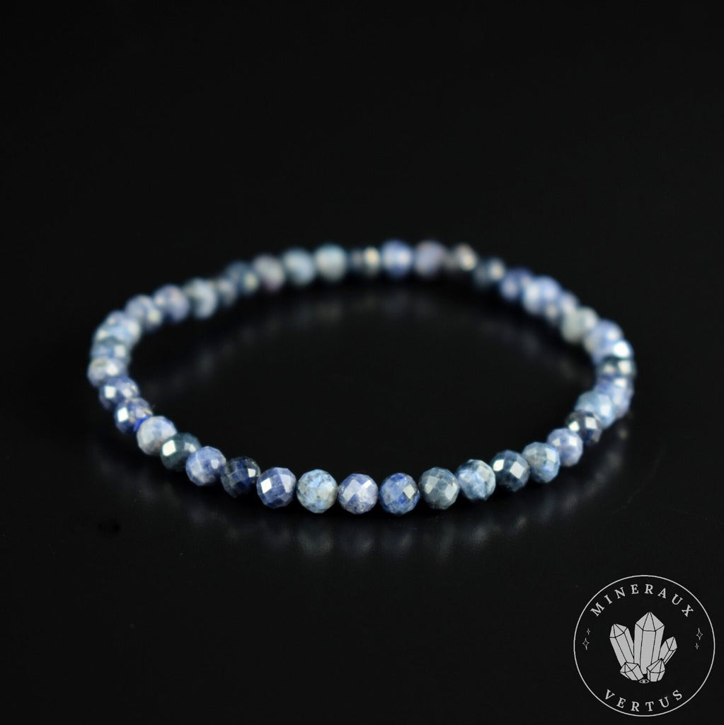 Bracelet fin Saphir bleu AA perles 4mm rondes facettées - Protection - Compréhension - Pouvoir