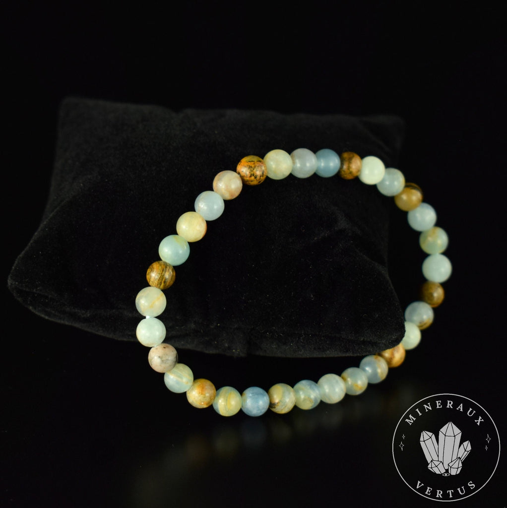 Bracelet Calcite Caraïbes Onyx Bleu perles rondes 6mm - Force intérieure - Endurance - Détermination