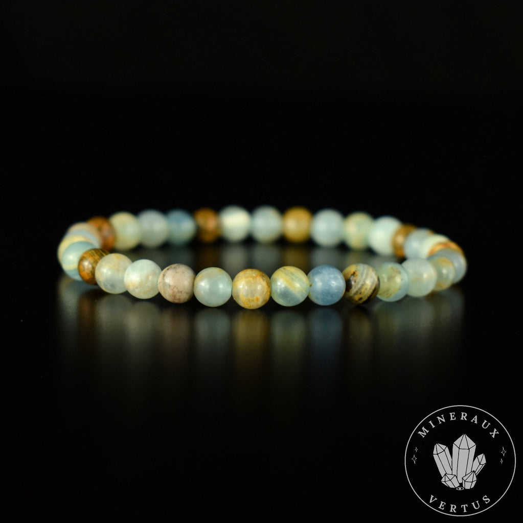 Bracelet Calcite Caraïbes Onyx Bleu perles rondes 6mm - Force intérieure - Endurance - Détermination