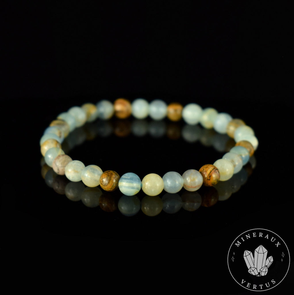 Bracelet Calcite Caraïbes Onyx Bleu perles rondes 6mm - Force intérieure - Endurance - Détermination