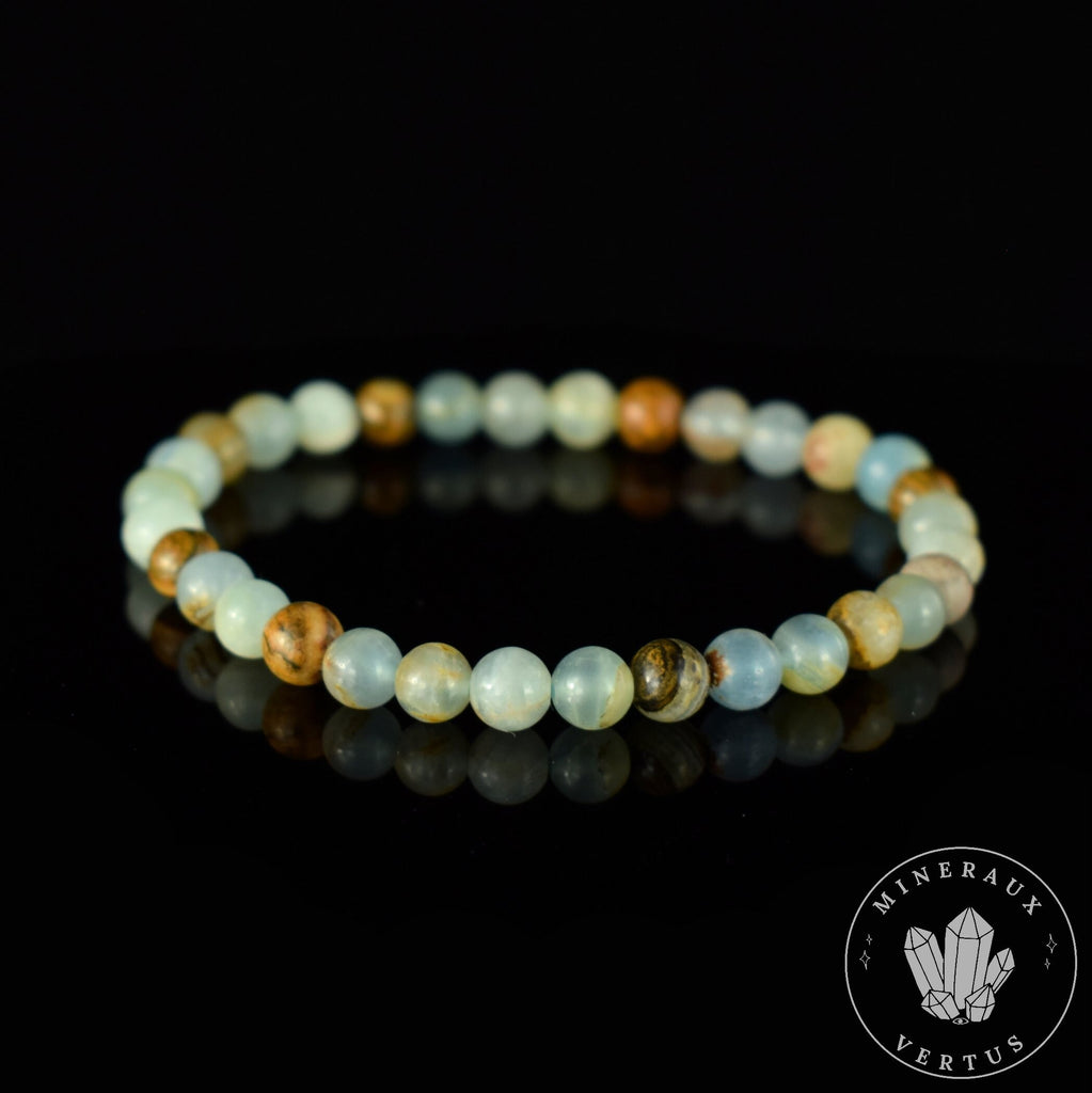 Bracelet Calcite Caraïbes Onyx Bleu perles rondes 6mm - Force intérieure - Endurance - Détermination
