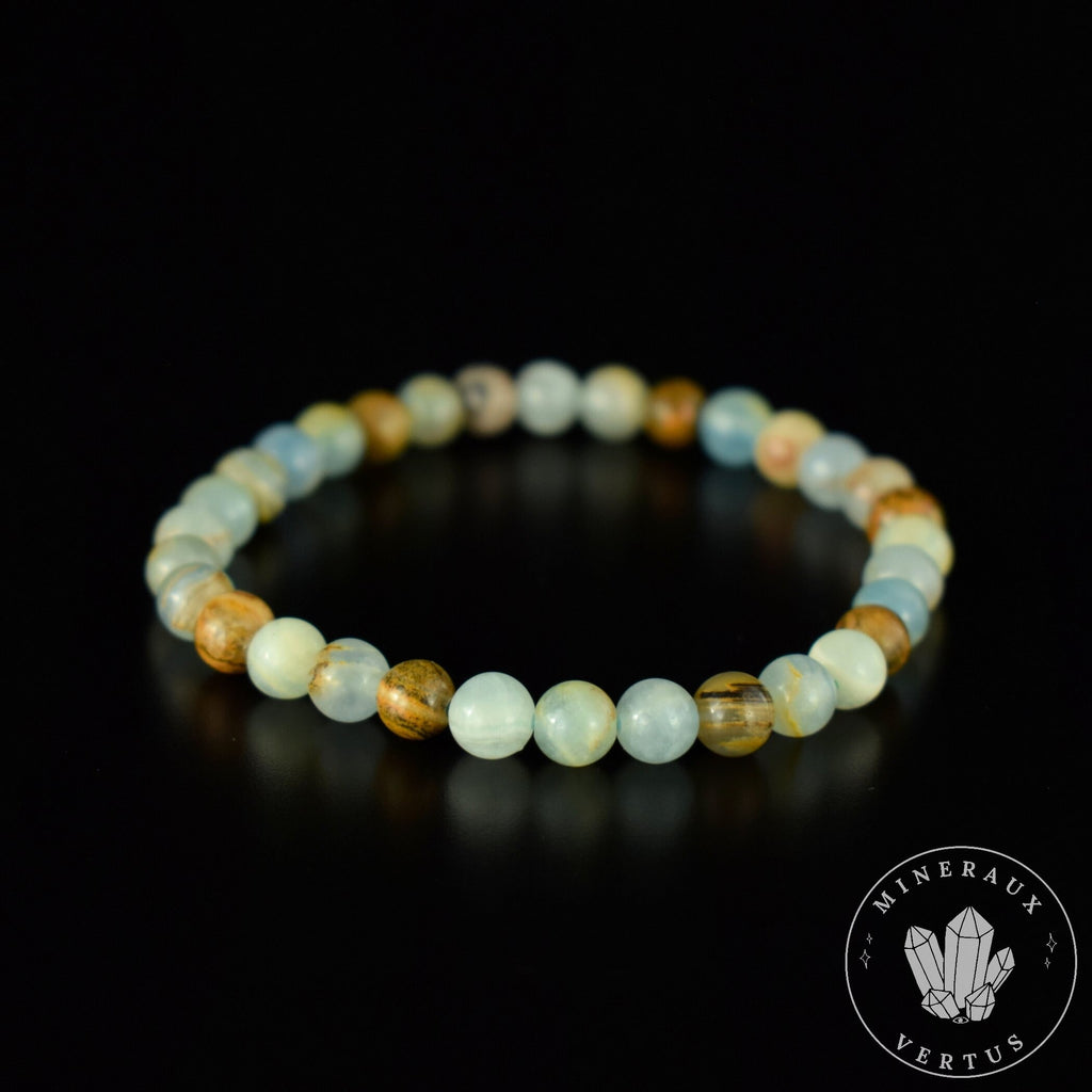 Bracelet Calcite Caraïbes Onyx Bleu perles rondes 6mm - Force intérieure - Endurance - Détermination