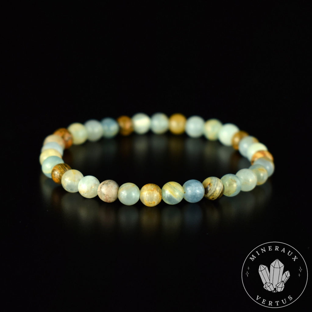 Bracelet Calcite Caraïbes Onyx Bleu perles rondes 6mm - Force intérieure - Endurance - Détermination