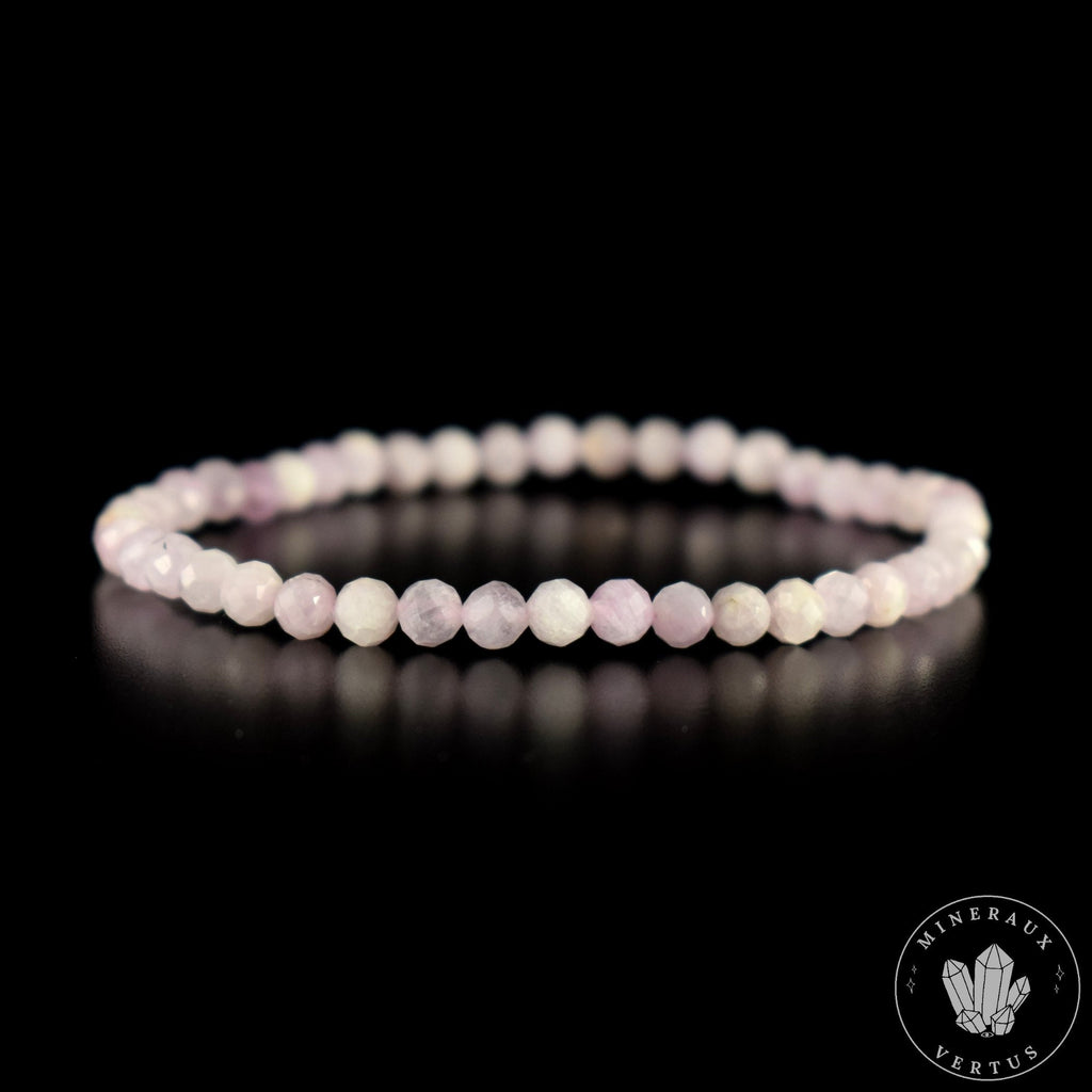 Bracelet Kunzite AA perles rondes facettées 4mm, Amour - Soutien - Compréhension - Paix