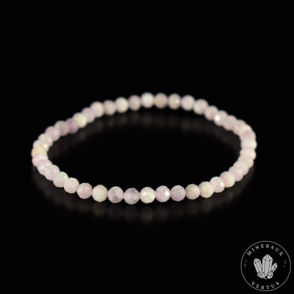 Bracelet Kunzite AA perles rondes facettées 4mm, Amour - Soutien - Compréhension - Paix