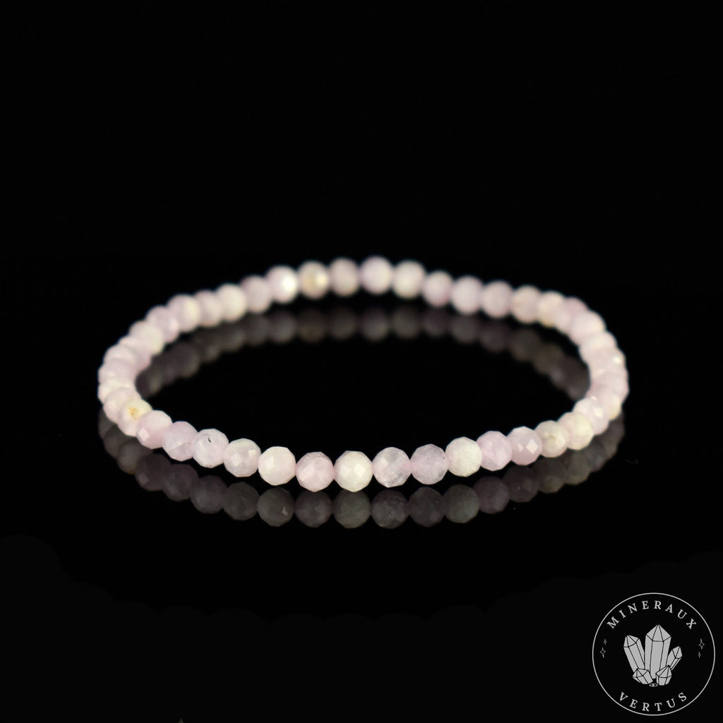Bracelet Kunzite AA perles rondes facettées 4mm, Amour - Soutien - Compréhension - Paix