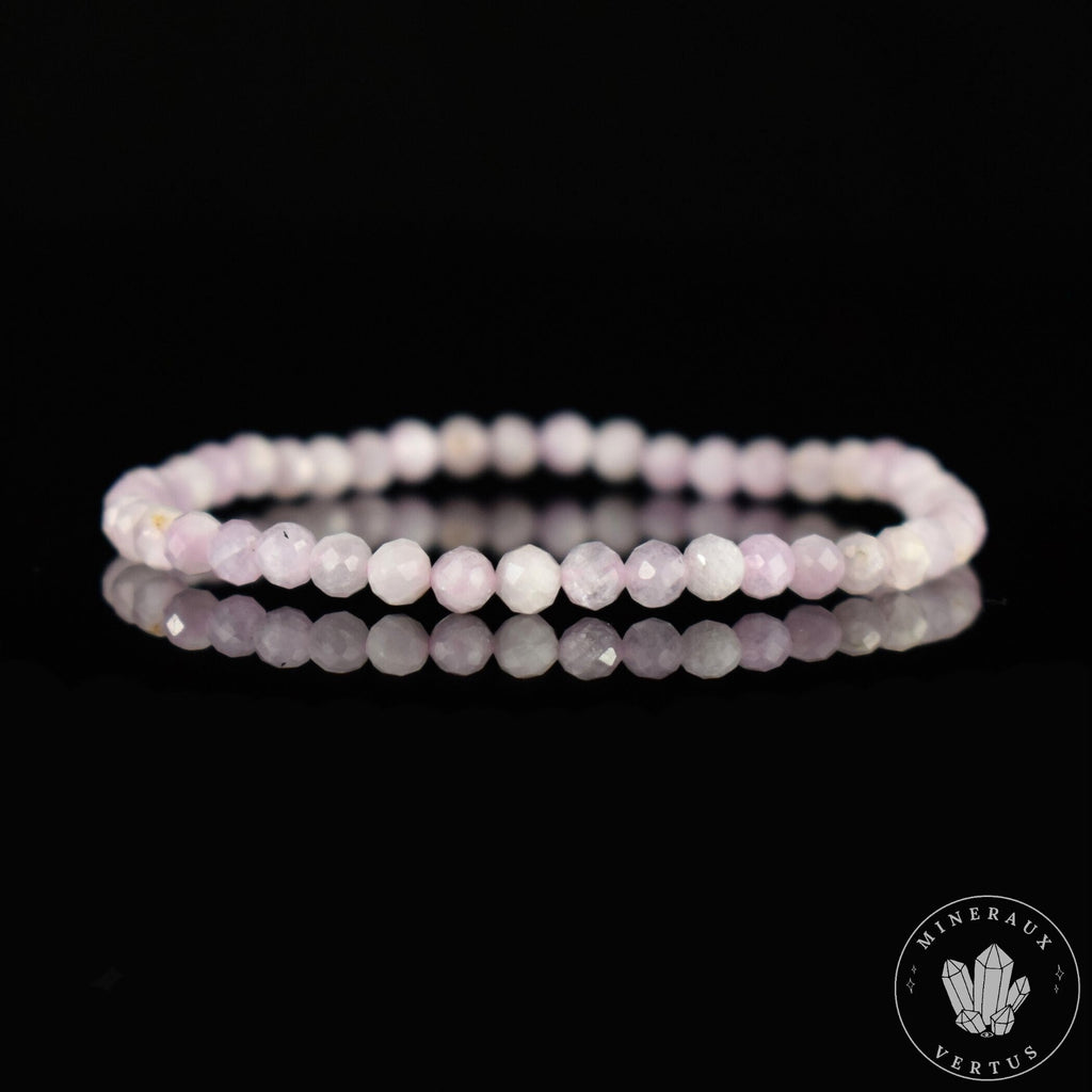 Bracelet Kunzite AA perles rondes facettées 4mm, Amour - Soutien - Compréhension - Paix
