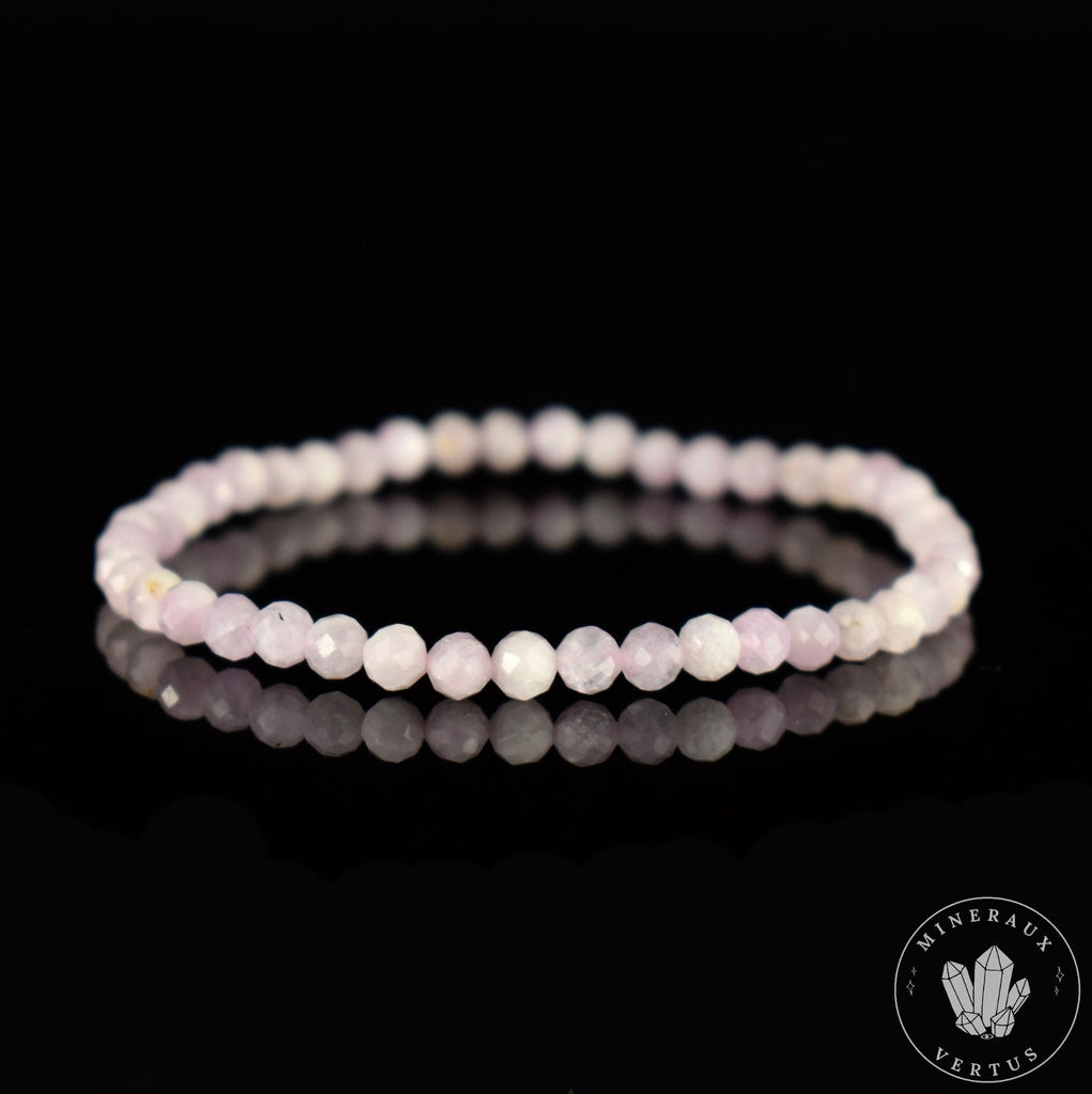 Bracelet Kunzite AA perles rondes facettées 4mm, Amour - Soutien - Compréhension - Paix