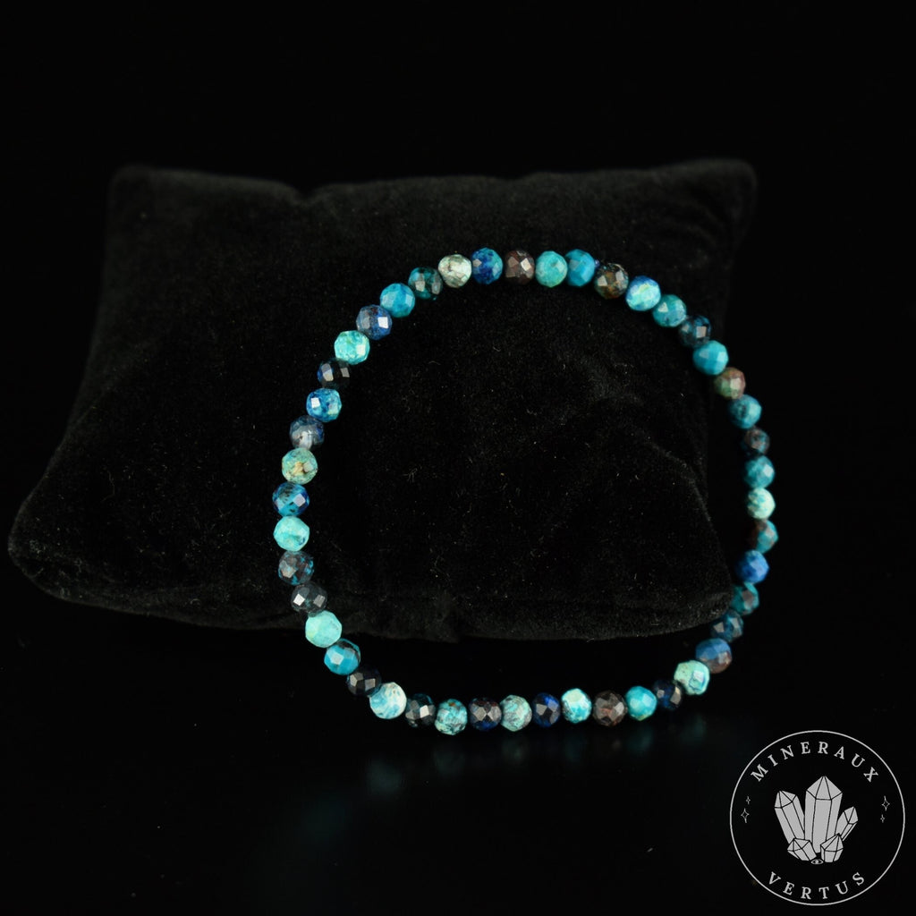 Bracelet Chrysocolle Foncée AA perles rondes facettées 4mm, Communication - Relaxation - Absorption