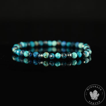 Bracelet Chrysocolle Foncée AA perles rondes facettées 4mm, Communication - Relaxation - Absorption