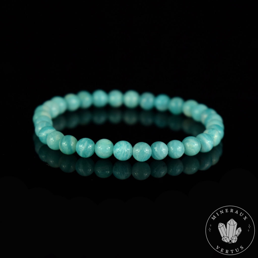 Bracelet Amazonite Bleue perles 6mm rondes du Mozambique grade AAA - Stimulation - Communication - Mémoire