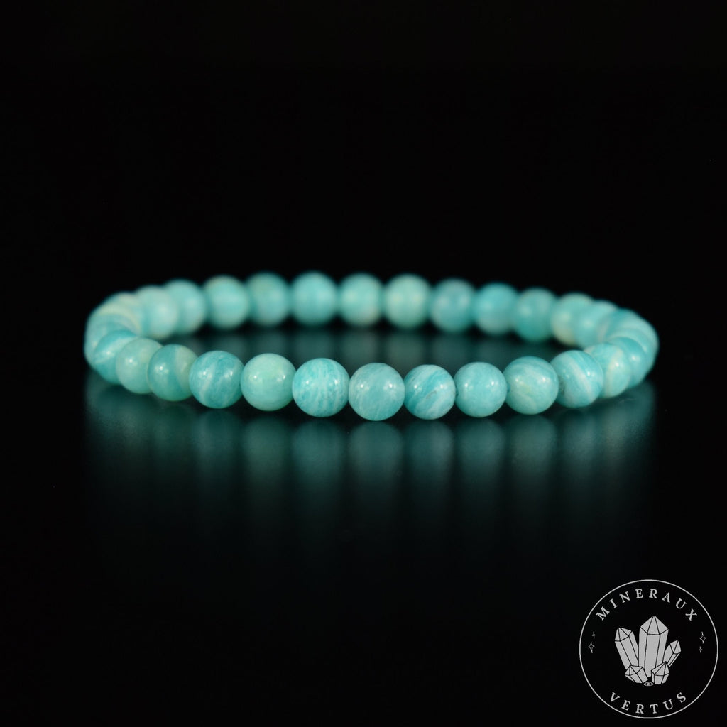 Bracelet Amazonite Bleue perles 6mm rondes du Mozambique grade AAA - Stimulation - Communication - Mémoire