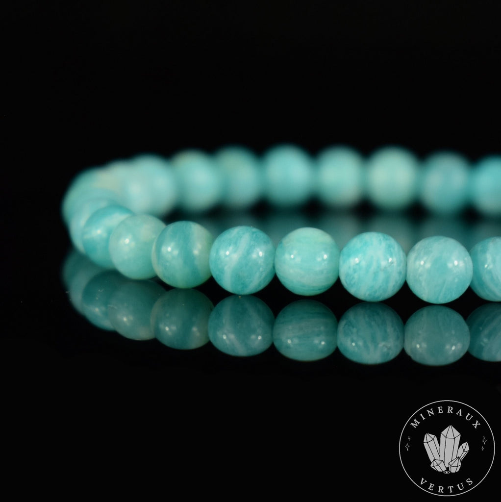 Bracelet Amazonite Bleue perles 6mm rondes du Mozambique grade AAA - Stimulation - Communication - Mémoire