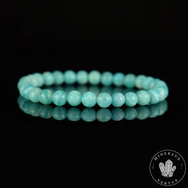Bracelet Amazonite Bleue perles 6mm rondes du Mozambique grade AAA - Stimulation - Communication - Mémoire