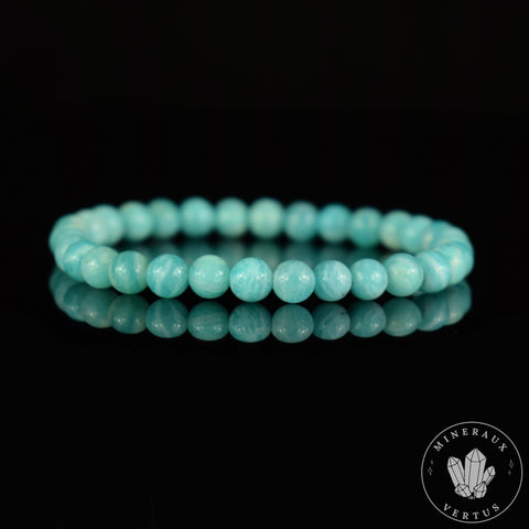 Bracelet Amazonite Bleue perles 6mm rondes du Mozambique grade AAA - Stimulation - Communication - Mémoire