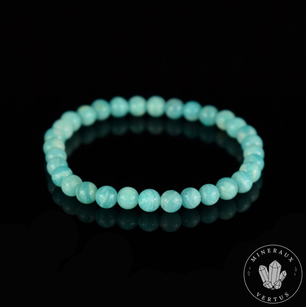 Bracelet Amazonite Bleue perles 6mm rondes du Mozambique grade AAA - Stimulation - Communication - Mémoire