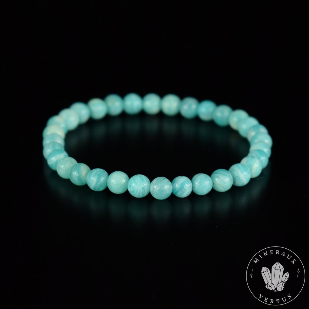 Bracelet Amazonite Bleue perles 6mm rondes du Mozambique grade AAA - Stimulation - Communication - Mémoire