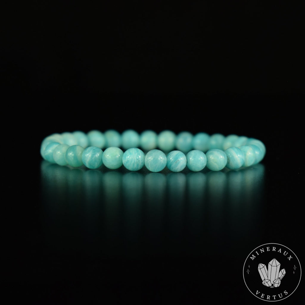 Bracelet Amazonite Bleue perles 6mm rondes du Mozambique grade AAA - Stimulation - Communication - Mémoire