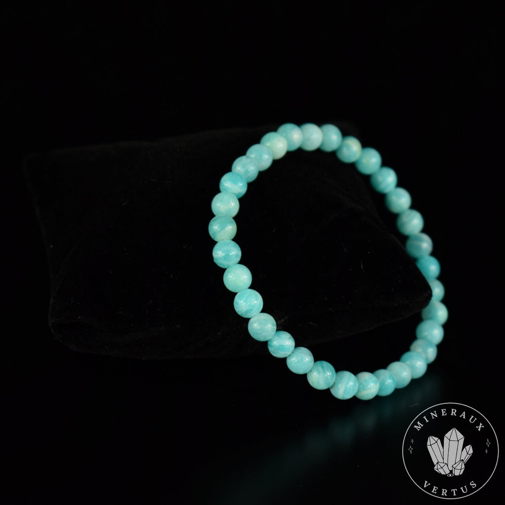 Bracelet Amazonite Bleue perles 6mm rondes du Mozambique grade AAA - Stimulation - Communication - Mémoire