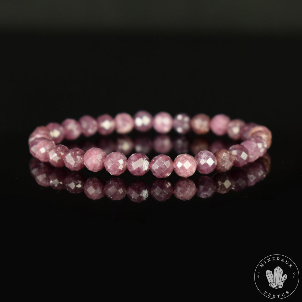 Bracelet Lépidolite Pourpre perles rondes facettées 6.5mm grade AA