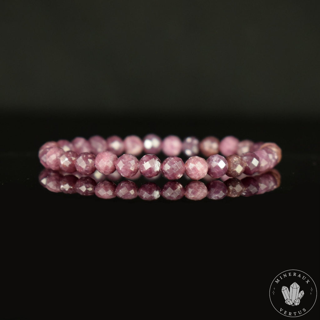 Bracelet Lépidolite Pourpre perles rondes facettées 6.5mm grade AA