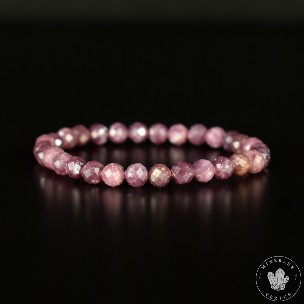 Bracelet Lépidolite Pourpre perles rondes facettées 6.5mm grade AA