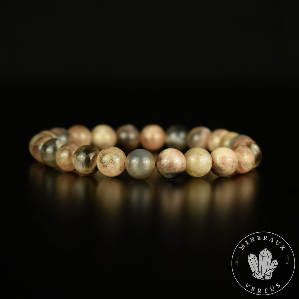 Bracelet Pierre de Lune Noire 8mm perles rondes AA