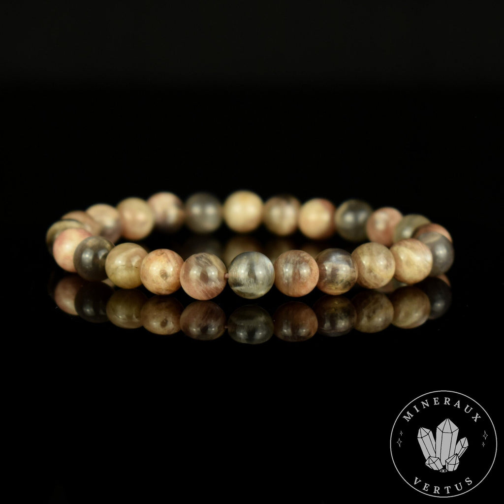 bracelet pierre de lune noire perles 8mm rondes