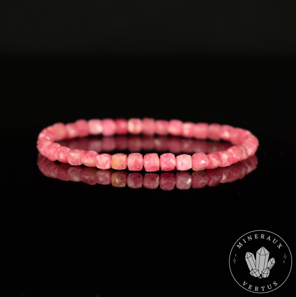 Bracelet Rhodonite 4mm perles carrées facettées AAA - Passion - Motivation - Communication