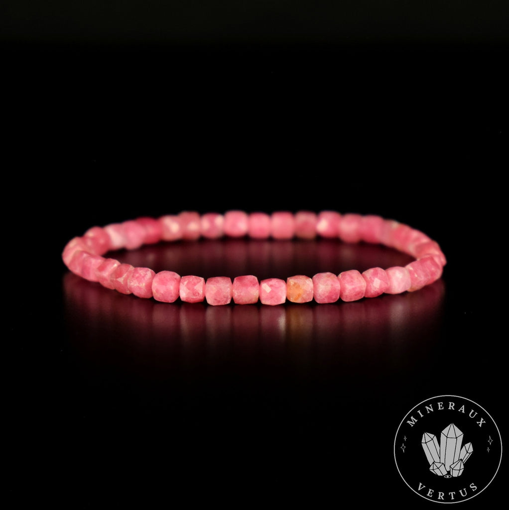 Bracelet Rhodonite 4mm perles carrées facettées AAA - Passion - Motivation - Communication