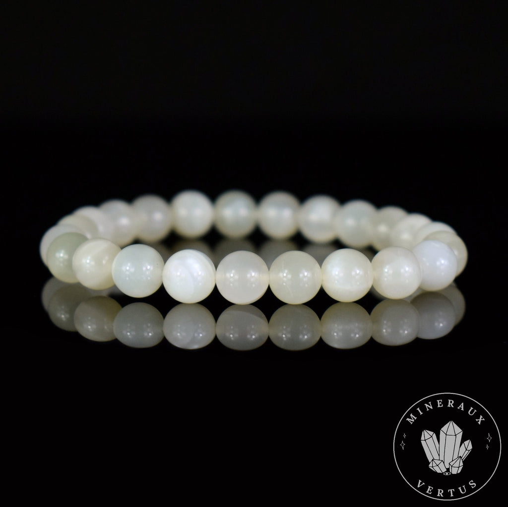 Bracelet Pierre de Lune Blanche perles 8mm rondes AA - Equilibre émotionnel - Libération - Empathie - Féminité