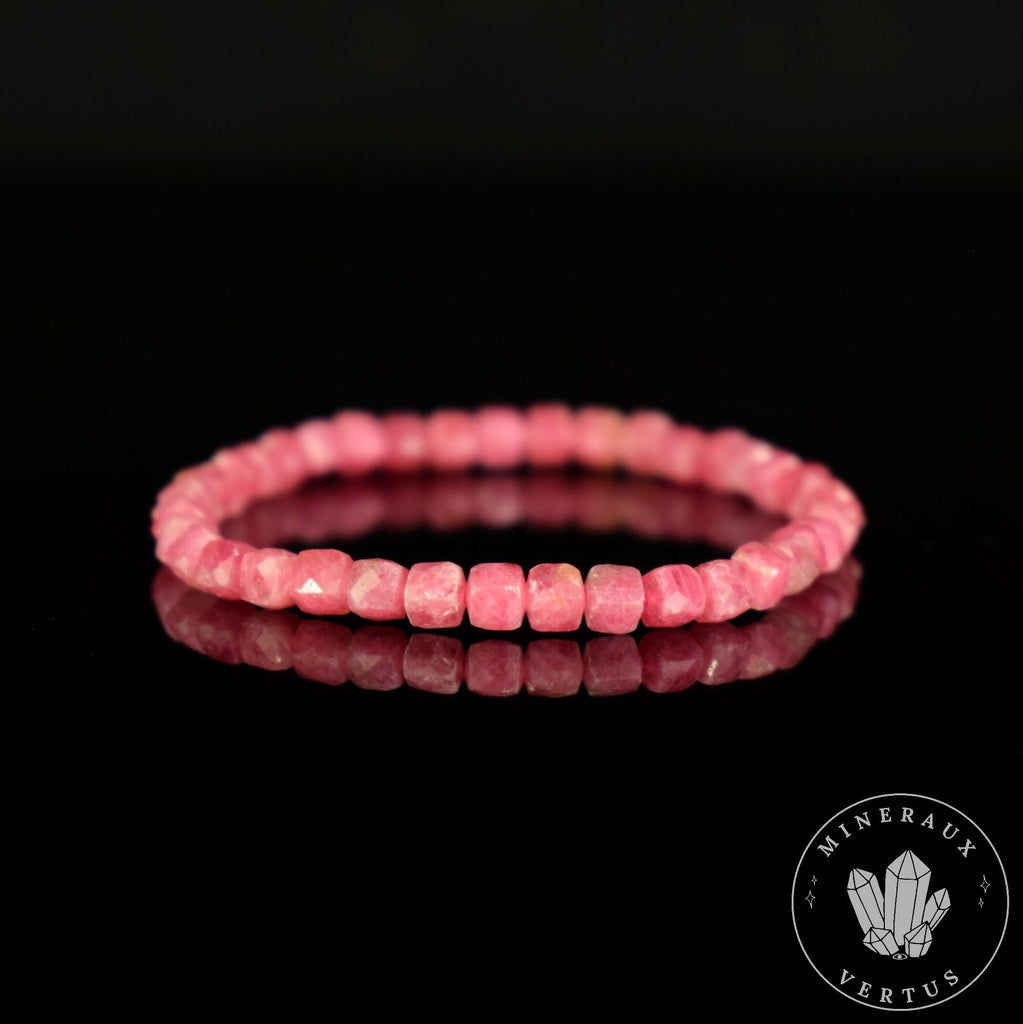 Bracelet Rhodonite 4mm perles carrées facettées AAA - Passion - Motivation - Communication